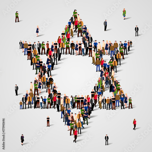 Large group of people in the Star of David shape. Judaism sign. Jewish background. Religious symbol.