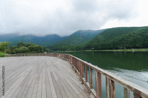 Lake and mountain view  in Yamanashi Prefecture, Japan . © Umarin
