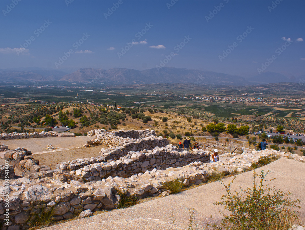 Panorama of ancient Mycenae. Ancient Troy. A historical place. The ancient civilization.