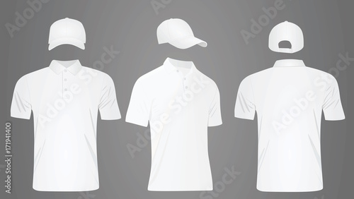 White polo t shirt and baseball cap  template. vector illustration. front, side and back view 