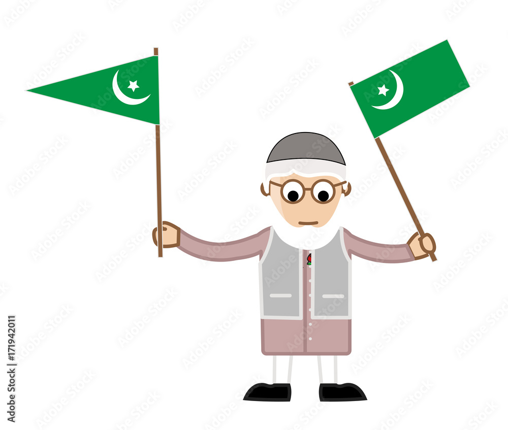 Old Cartoon Pakistani Character Holding Pakistan Flags Stock Vector | Adobe  Stock