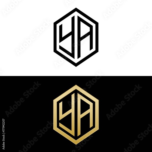 initial letters logo ya black and gold monogram hexagon shape vector