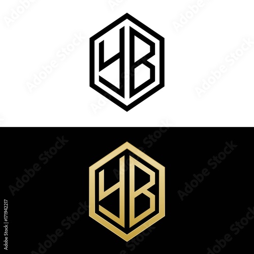 initial letters logo yb black and gold monogram hexagon shape vector photo
