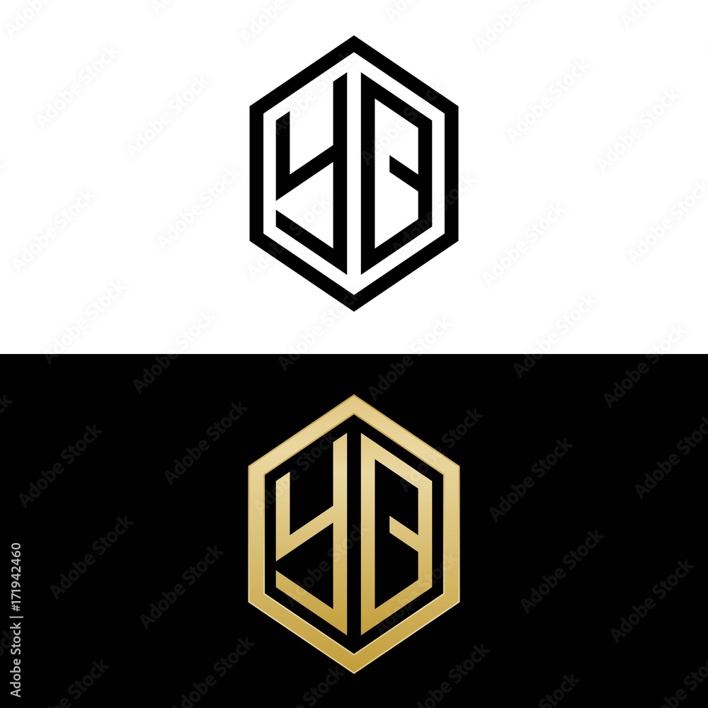 initial letters logo yq black and gold monogram hexagon shape vector ...
