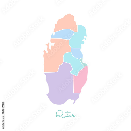 Qatar region map: colorful with white outline. Detailed map of Qatar regions. Vector illustration.