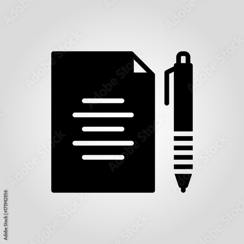 Paper and pen flat vector icon, application or document concept icon, notebook and ball pen.