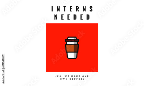 Interns Wanted! (Line Art in Flat Style Vector Illustration Design Template)