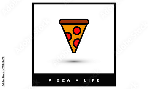 Pizza Is Equal To Life (Vector Illustration in Line Art Flat Style Design Funny Quote Poster)