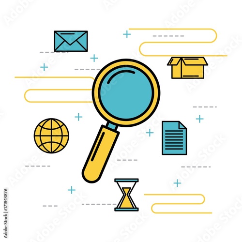 creativity magnifier global message document time box vector illustration