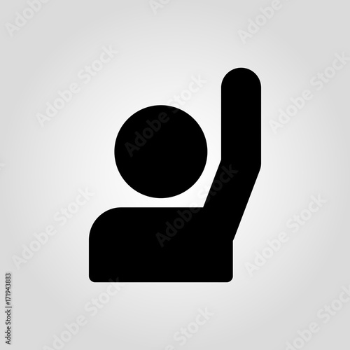Simple vector icon of man or person with raised hand