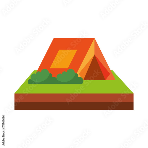 touristic camping tent grass bush natural vector illustration