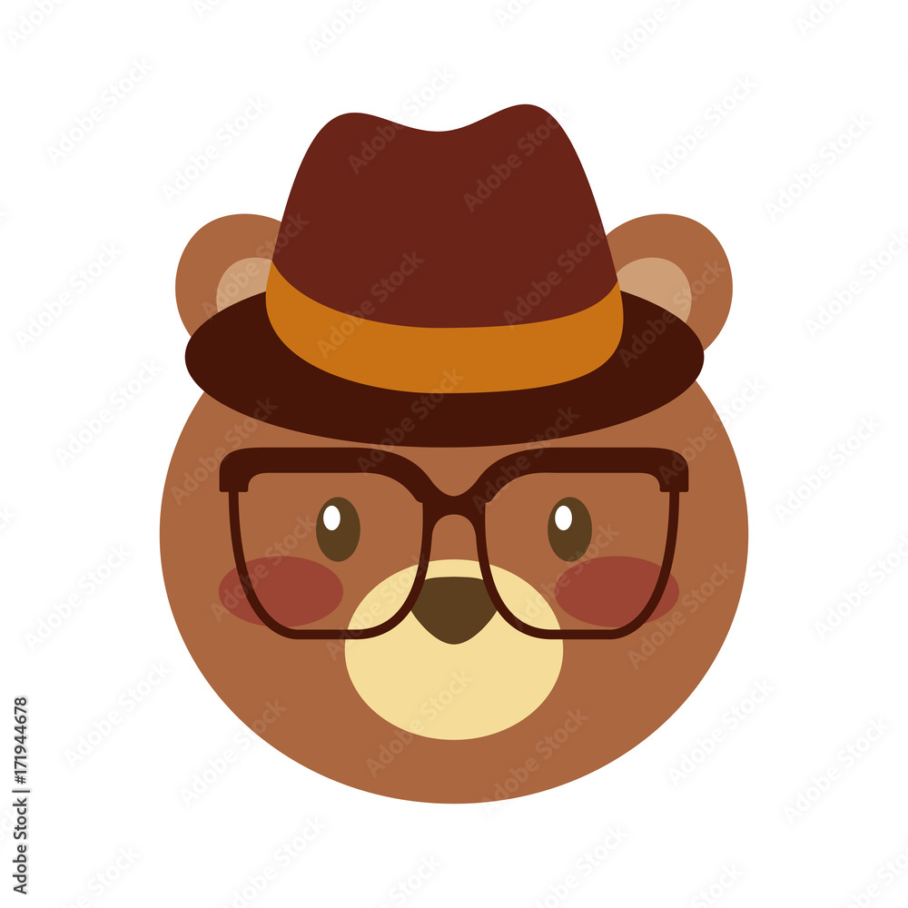 cute bear forest animal with hat and glasses vector illustration cute bear forest animal with hat and glasses vector illustration