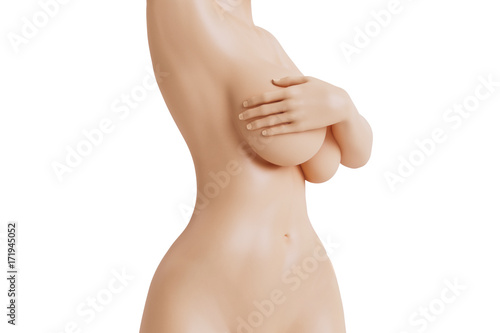 Beautiful nude woman covering her breasts