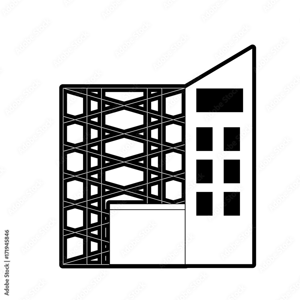 flat line monocromatic building and scaffold over white background vector illustration flat line monocromatic building and scaffold over white background vector illustration