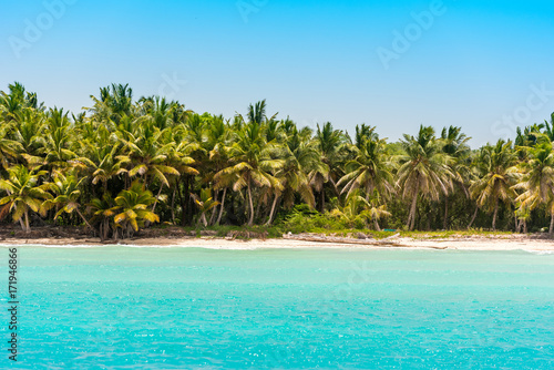 Sand beach in Bayahibe, La Altagracia, Dominican Republic. Copy space for text. © ggfoto