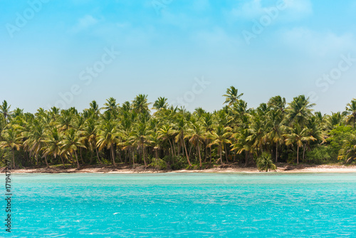 Sand beach in Bayahibe, La Altagracia, Dominican Republic. Copy space for text. © ggfoto