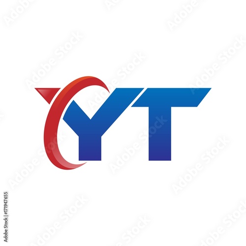 modern vector initial letters logo swoosh yt red blue