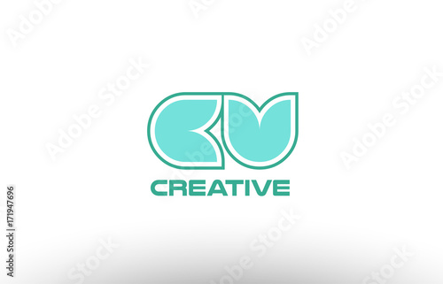 pastel green alphabet letter cv c v combination joint logo comany icon