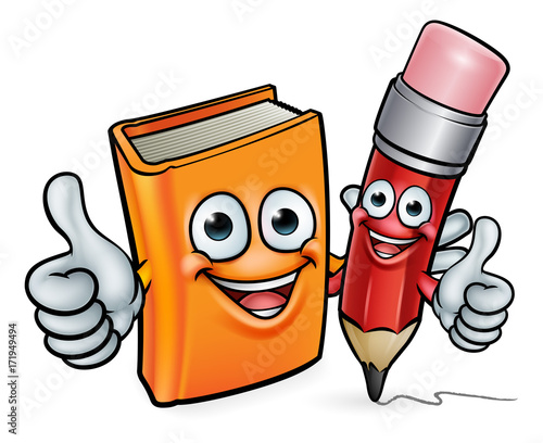 Book and Pencil Cartoon Characters