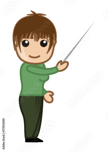 Girl Holding Stick and Presenting - vector clip-art illustration