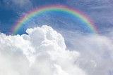Beautiful Classic Rainbow Across In The Blue Sky After The Rain, Rainbow Is Natural Phenomenon That Occurs After Rain.