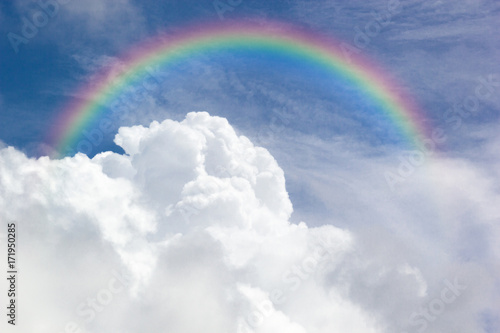 Beautiful Classic Rainbow Across In The Blue Sky After The Rain, Rainbow Is Natural Phenomenon That Occurs After Rain.