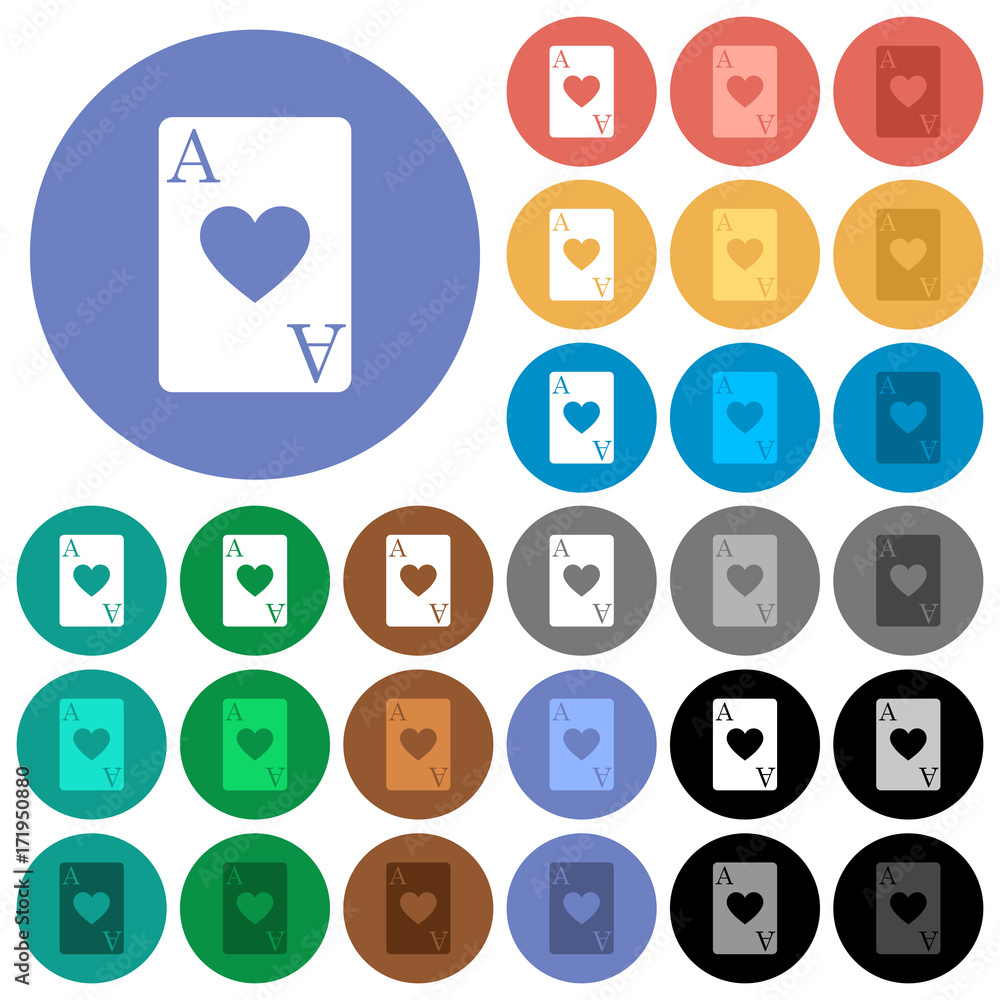 Ace of hearts card round flat multi colored icons Ace of hearts card round flat multi colored icons