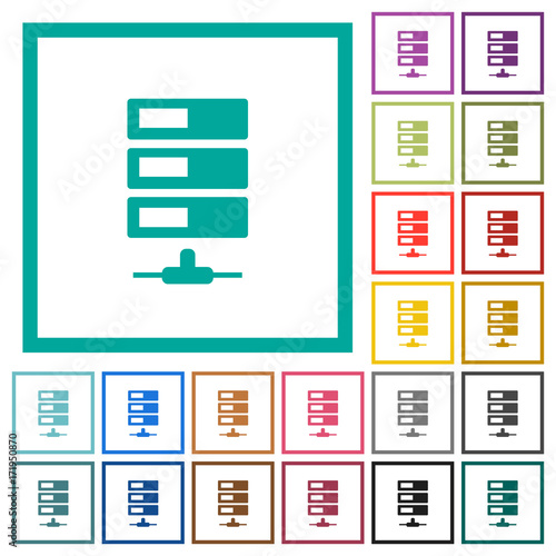 Data network flat color icons with quadrant frames