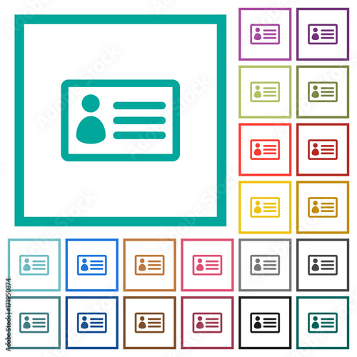ID card flat color icons with quadrant frames
