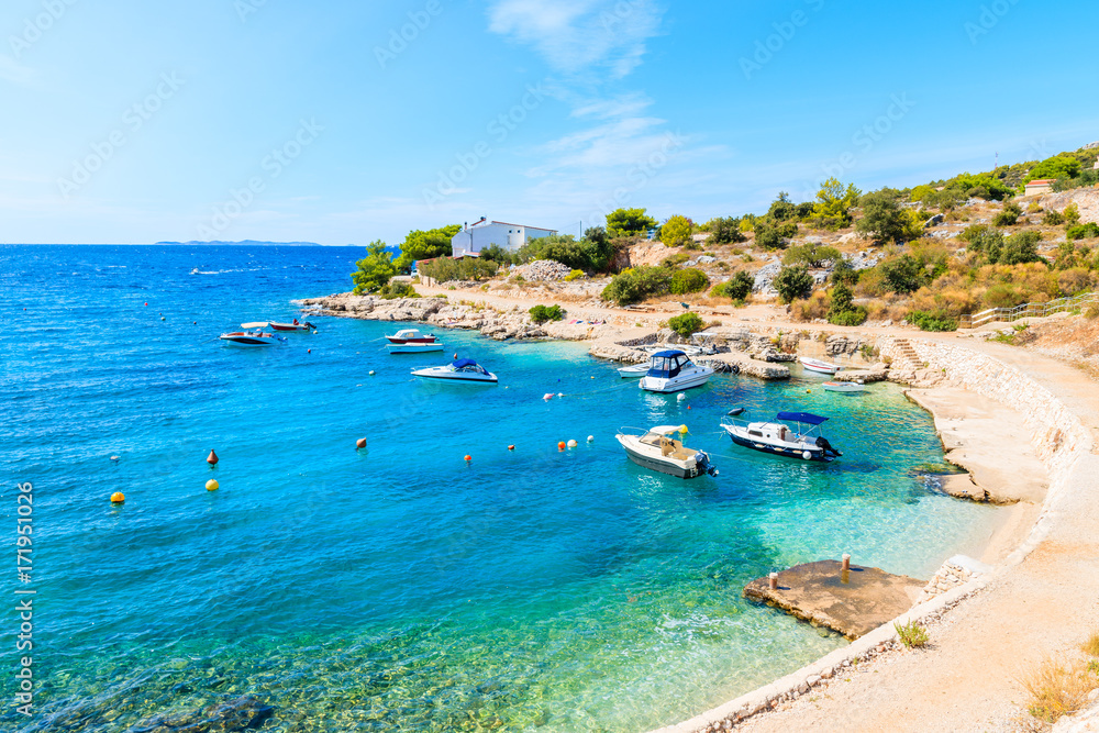 Bay with wonderful beach between Sibenik and Primosten towns, Dalmatia, Croatia