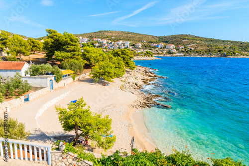 Bay with wonderful beach between Sibenik and Primosten towns, Dalmatia, Croatia