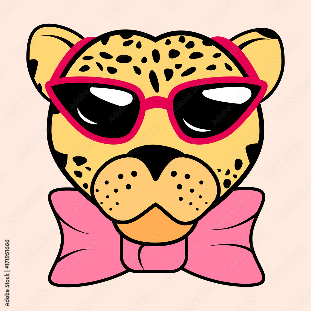 Fashionable leopard with glasses, icon, vector Fashionable leopard with glasses, icon, vector