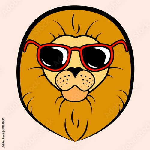 Steep lion with glasses, icon, vector