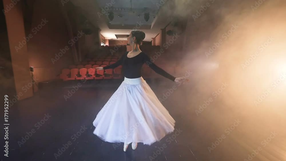A ballerina turns around with a perfectly straight back. A ballerina turns around with a perfectly straight back.