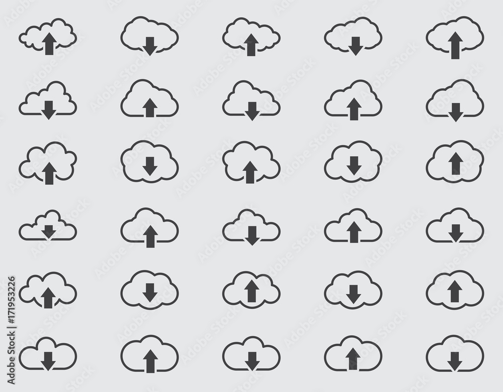 Fototapeta premium Cloud line icons Set, outline vector illustration, linear pictogram