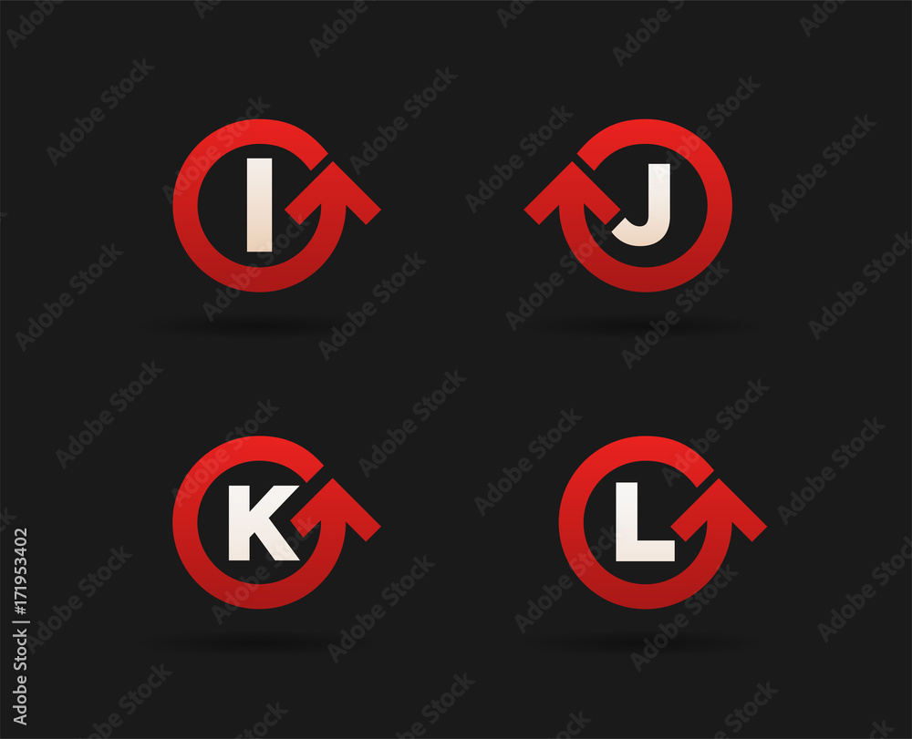 Set of Circle Arrow Logo Icon Design with Letter. Template Element in Vector. Set of Circle Arrow Logo Icon Design with Letter. Template Element in Vector.