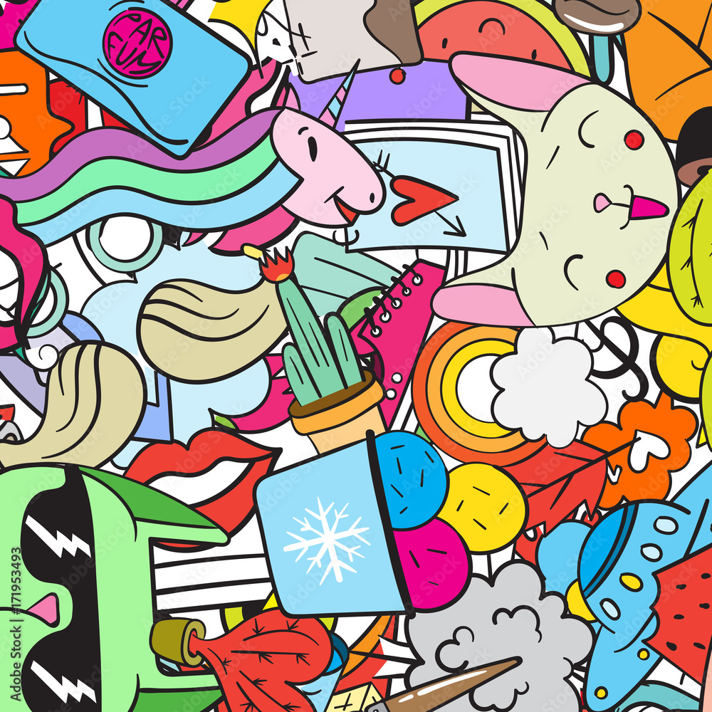 Graffiti pattern with urban lifestyle line icons. Crazy doodle abstract vector background. Trendy linear style collage with bizarre street art elements. Graffiti pattern with urban lifestyle line icons. Crazy doodle abstract vector background. Trendy linear style collage with bizarre street art elements.