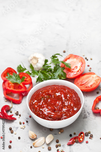 tomato sauce in a white bowl