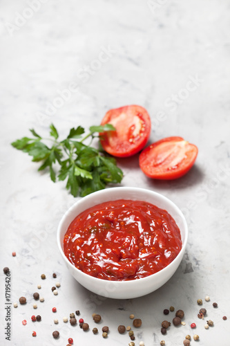 tomato sauce in a white bowl