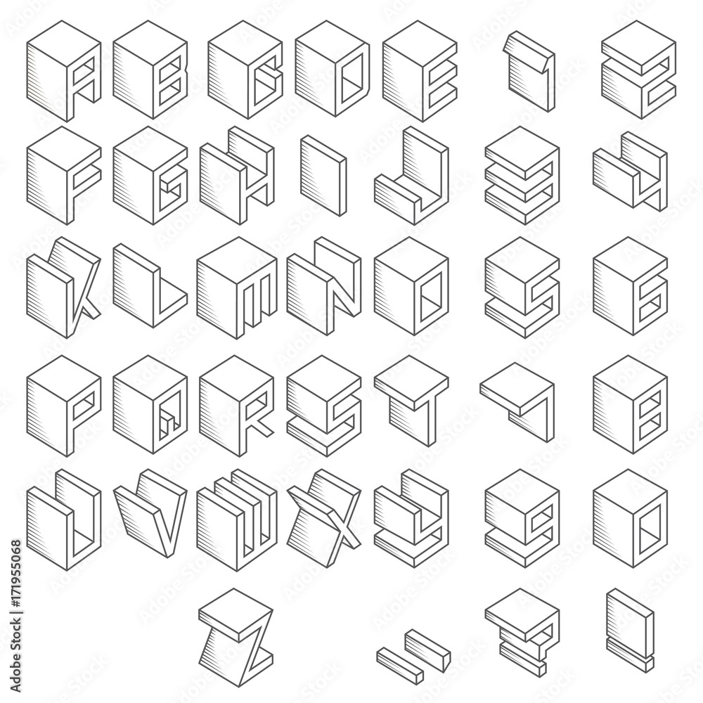 alphabet illustration consisting of letters and numbers in the form of a cube