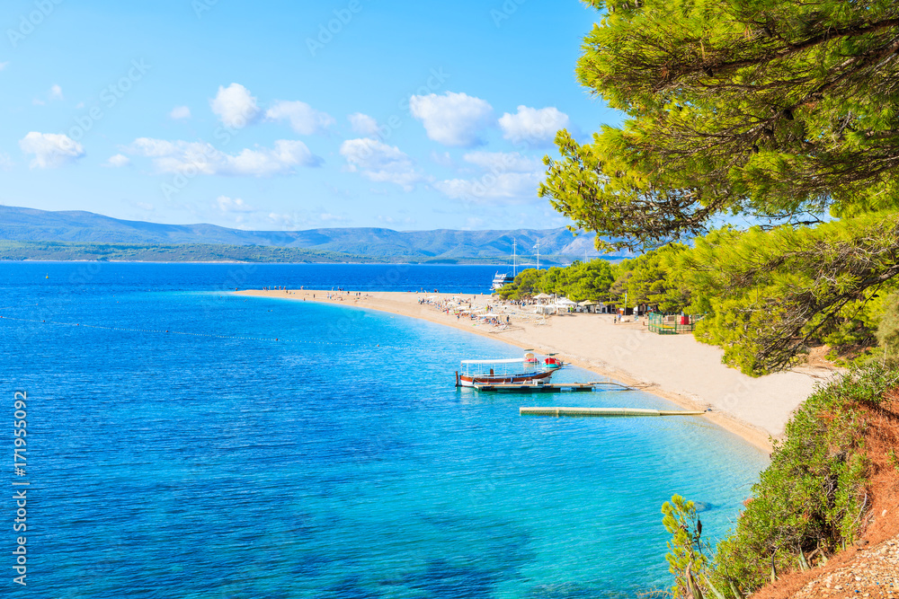 View of famous golden horn beach at Bol on Brac island of Croatia in summertime