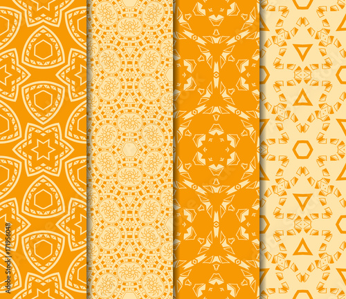 set of 4 beautiful seamless pattern with modern geometric ornament in floral style. vector illustration. for design interior, fashion industry, gift box, invitation card