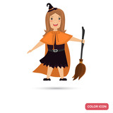 Little halloween witch girl color illustration