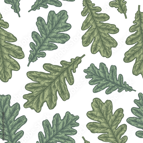 Engraving seamless pattern of Oak Leaf and Acorn.
