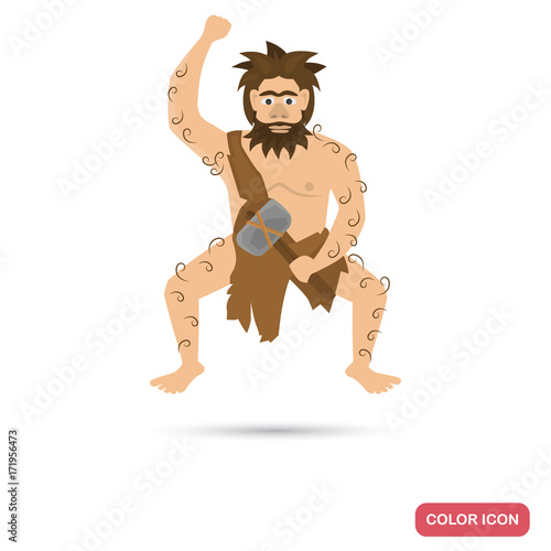 Photos Primitive man color flat icon