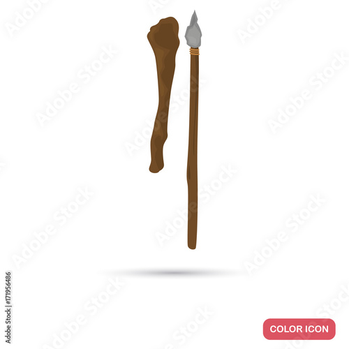 Primitive spear and baton color flat icon