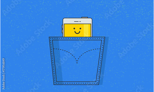 Smart Phone in Pocket (Line Art Vector Illustration in Flat Style Design)
