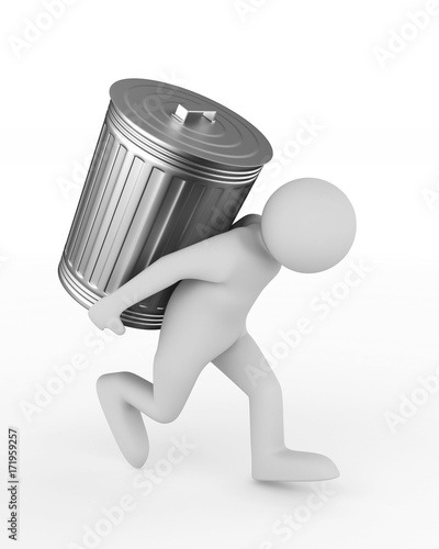 man bears garbage basket on...