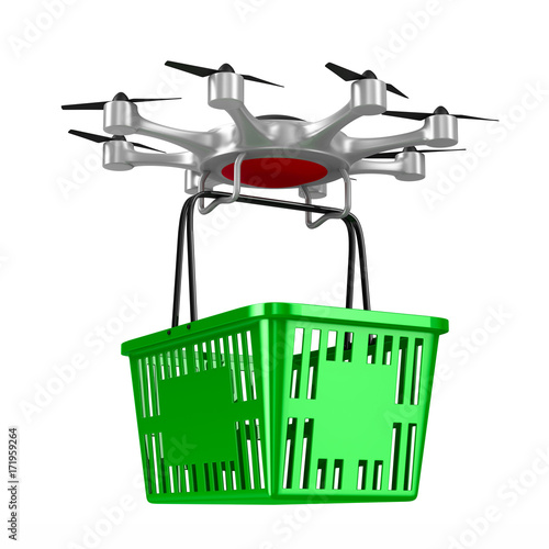 octocopter with shopping basket on white background. Isolated 3d illustration photo