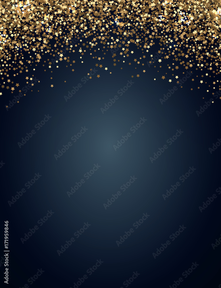 Festive vertical Christmas and New Year background with gold glitter of  stars. Vector illustration. Stock Vector | Adobe Stock